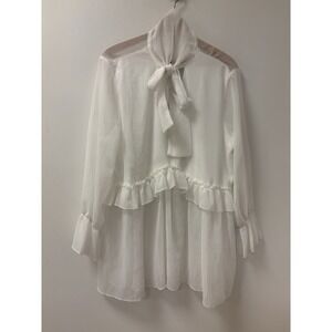 Haute Curve White Sheer Pussybow Ruffle Women's 2X Boho Wedding Graduation Guest